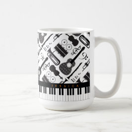 Modern Black & White Musical Instruments Mönster Kaffemugg