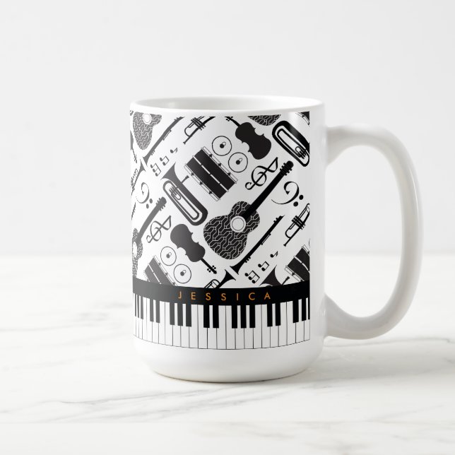 Modern Black & White Musical Instruments Mönster Kaffemugg (Höger)