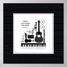 Modern Black & White Musical Instruments Mönster Poster