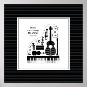 Modern Black & White Musical Instruments Mönster Poster