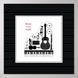 Modern Black & White Musical Instruments Mönster Poster