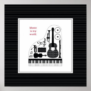 Modern Black & White Musical Instruments Mönster Poster