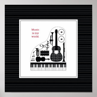 Modern Black & White Musical Instruments Mönster Poster