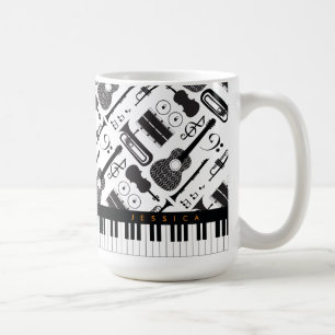 Modern Black & White Musikinstrument, Mönster Kaffemugg