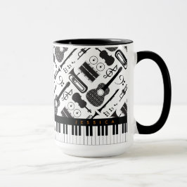 Modern Black & White Musikinstrument, Mönster M Mugg