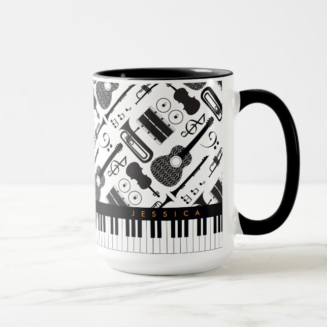 Modern Black & White Musikinstrument, Mönster M Mugg (Höger)