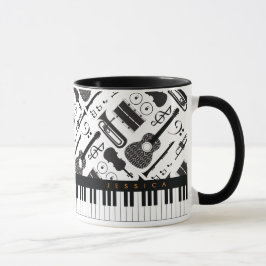 Modern Black & White Musikinstrument, Mönster M Mugg