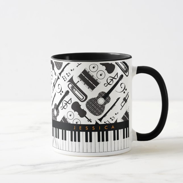 Modern Black & White Musikinstrument, Mönster M Mugg (Höger)
