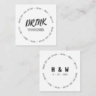 Modern Black White Namn Bröllop Drink Voucher Fyrkantigt Visitkort