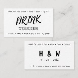 Modern Black White Namn Bröllop Drink Voucher Visitkort