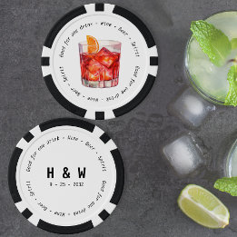Modern Black White Negroni Drink Voucher Bröllop Poker Marker