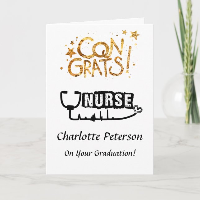 Modern Black & White Nurse Student Grattis Kort (Framsida)