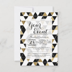 Modern Black, White och Faux Guld Triangles Inbjudningar