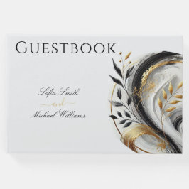 Modern Black White och Guld Botanical Bröllop Gästböcker