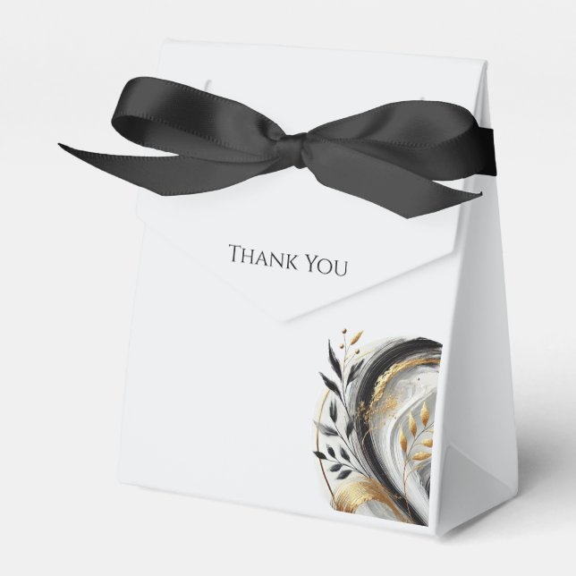 Modern Black White och Guld Botanical Bröllop Presentaskar (Framsidan Sidan)