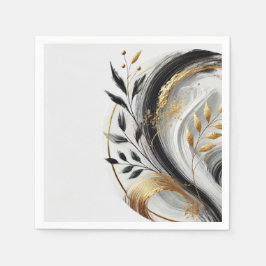 Modern Black White och Guld Botanical Pappersservett