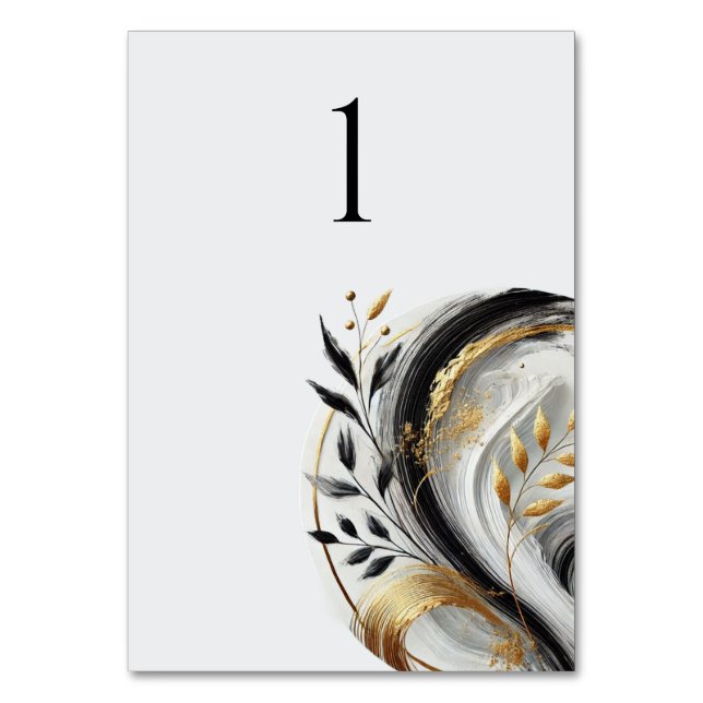 Modern Black White och Guld- Botaniskt- Bordsnummer (Framsidan)