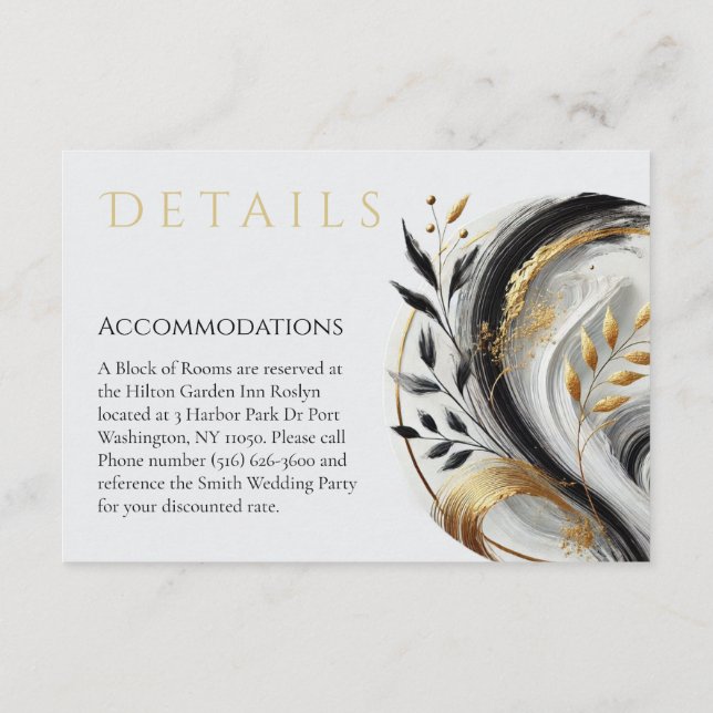 Modern Black White och Guld Bröllop-Botanical-EN Tilläggskort (Baksida)