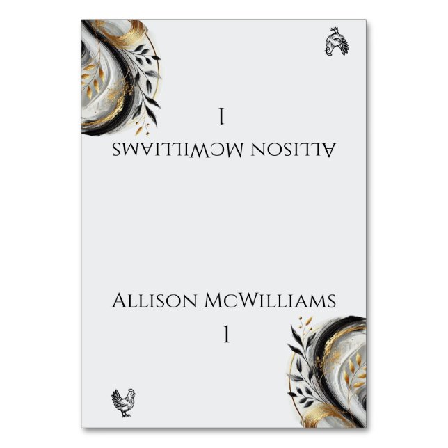 Modern Black White och Guld Bröllop-Poultry Bordsnummer (Framsidan)