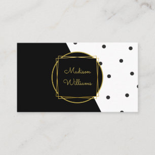Modern Black White och Guld Färg Block Polka dots Visitkort