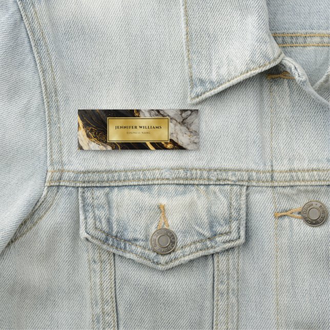 Modern Black White och Guld Marble Namnbricka (På plats)