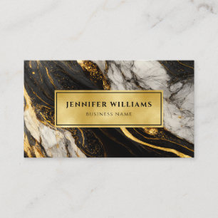 Modern Black White och Guld Marble QR-kod Visitkort