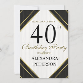 Modern Black White och Guld Rand födelsedag Inbjudningar