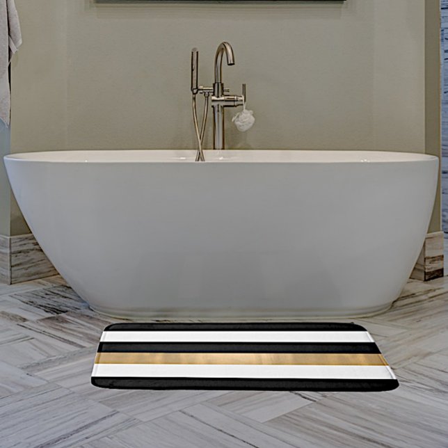 Modern Black White och Guld Stripe Bath Mat Badrumsmatta (Skapare uppladdad)
