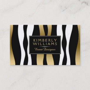 Modern Black White och Guld Zebra Visitkort
