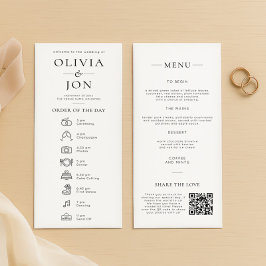 Modern Black White Order of Day and Menu Wedding Program