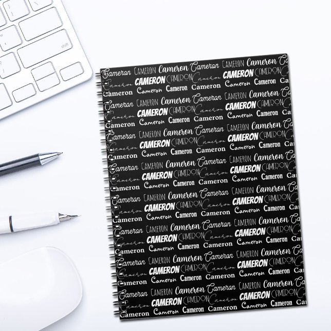 Modern Black White Personalized Name Collage Anteckningsbok (Skapare uppladdad)