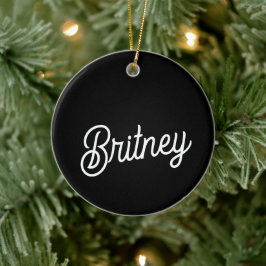 Modern Black White Personlig Monogram och Namn Julgransprydnad Keramik