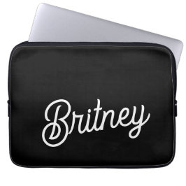 Modern Black White Personlig Monogram och Namn Laptop Fodral