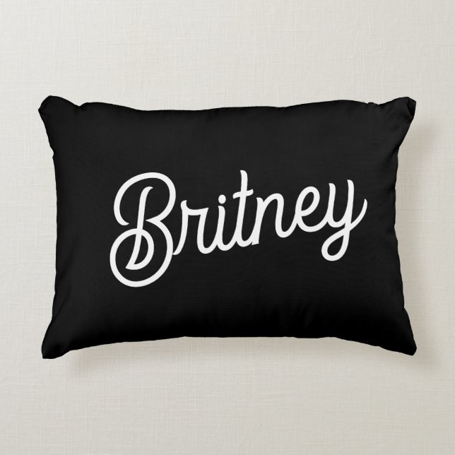 Modern Black White Personlig Monogram och Namn Prydnadskudde (Framsidan)