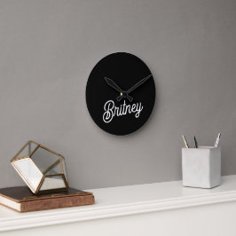 Modern Black White Personlig Monogram och Namn Rund Klocka