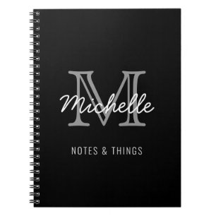 Modern Black White Personlig Namn Monogrammed Anteckningsbok