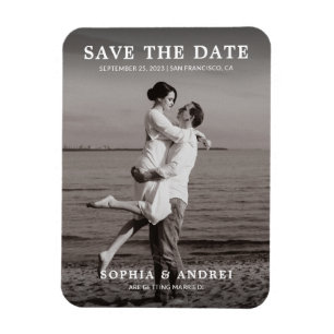 Modern Black & White Photo Bröllop spara datum Magnet