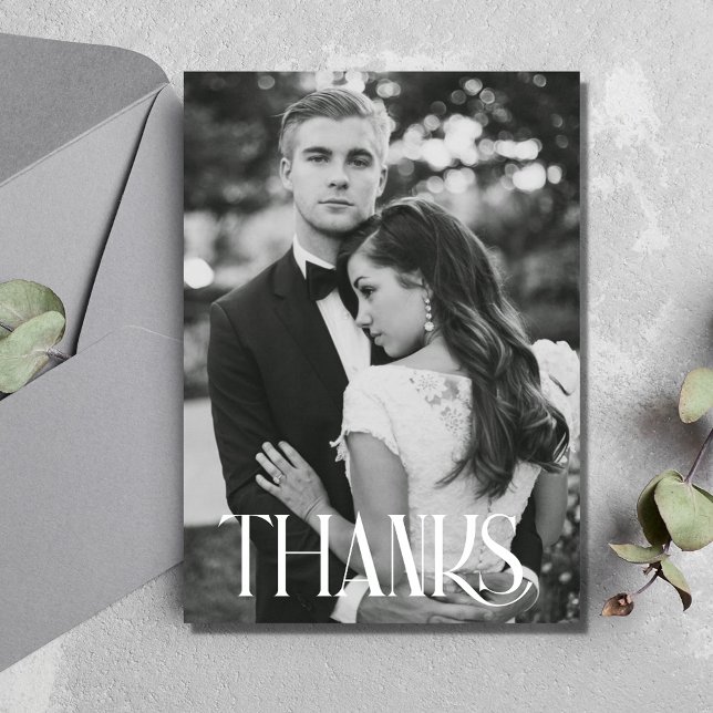 Modern Black White Photo Bröllop tackkort Tack Kort (Modern Black White Photo Wedding Thank You Cards)