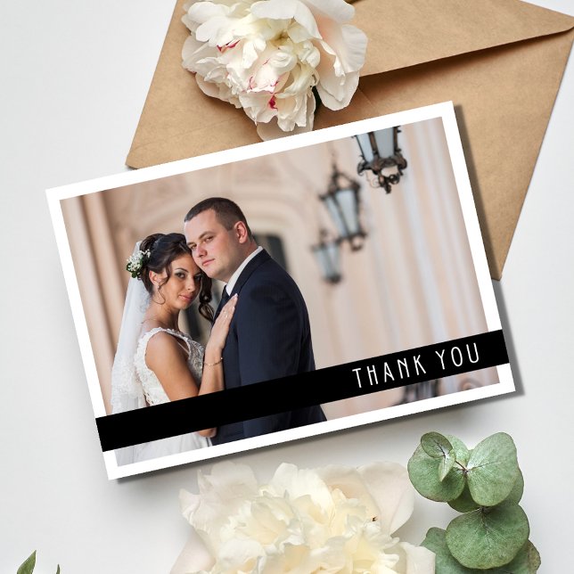 Modern Black White Photo Bröllop - tackkort Tack Kort (Modern Black White Photo Wedding Thank You Card)