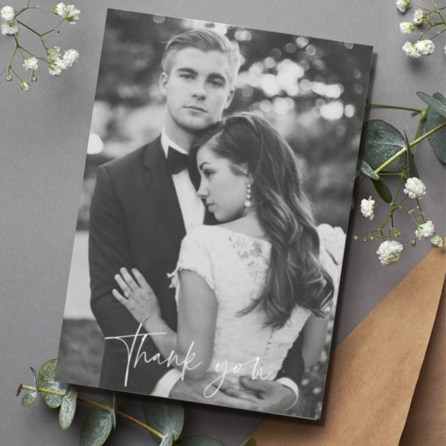 Modern Black White Photo Bröllop tackkort Tack Kort (Modern Black White Photo Wedding Thank You Cards)