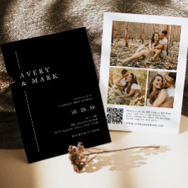 Modern Black & White Photo Collage QR-kod Bröllop Inbjudningar