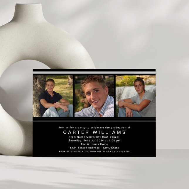 Modern Black White Photo Collage Studentfest Inbjudningar (Skapare uppladdad)