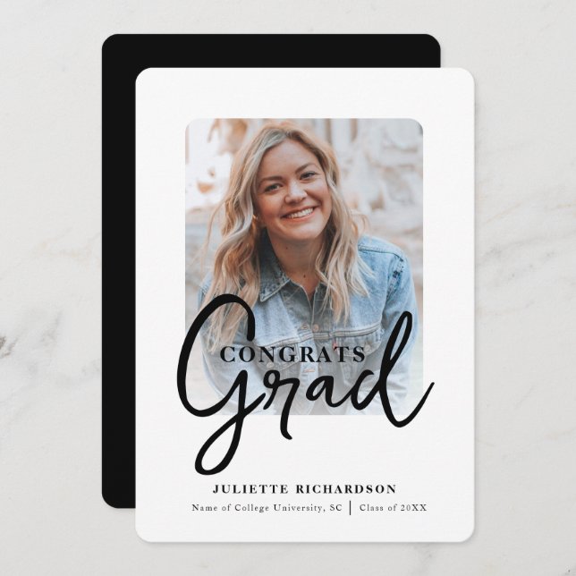 Modern Black White Photo College Graduation Party Inbjudningar (Fram/baksida)