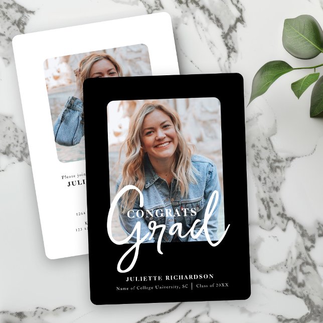 Modern Black White Photo College Graduation Party Inbjudningar (Skapare uppladdad)