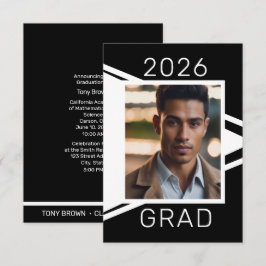 Modern Black White Photo Graduation Announcement Meddelande