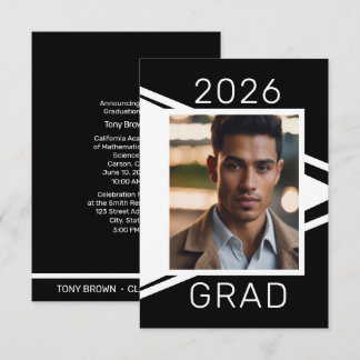 Modern Black White Photo Graduation Announcement Meddelande