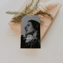 Modern Black White Photo Graduation Thank You Presentetikett