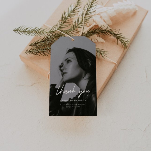 Modern Black White Photo Graduation Thank You Presentetikett (Skapare uppladdad)