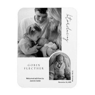 Modern Black & White Photo Inset Birth Magnet