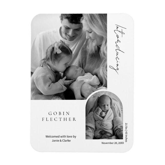Modern Black & White Photo Inset  Birth  Magnet (Vertikal)